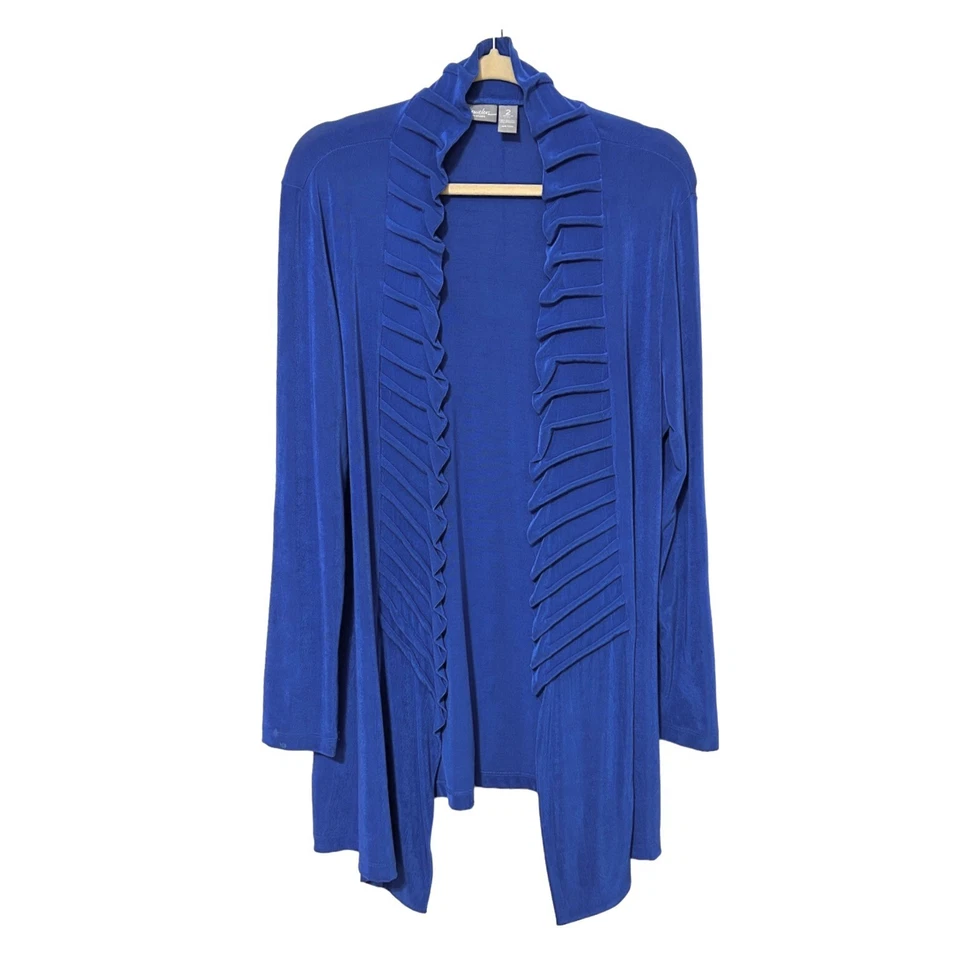 Chaqueta Cárdigan Chico's Traveler Princesa Plisada Frente Abierto 2 EE. UU. L Azul PEQUEÑO DEFECTO Foto 3 de 4