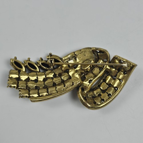 Big Beautiful Vintage Weiss Smokey Gray Rhinestone Ribbon Brooch Pin - Picture 3 of 7