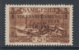 Saar-Sc-153-MNH-1930-5fr-Burbach-Steel-Works-with-1935-Brown-Overprint-VF