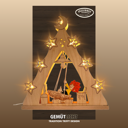 WEIGLA - Punta de luz original Erzgebirge I motivo Pumuckl en columpio de barco - Imagen 1 de 5