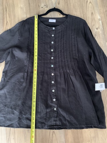 Allen Allen Women’s Size 2X Black Linen Button Down 3/4 Sleeve Shirt - Picture 7 of 18
