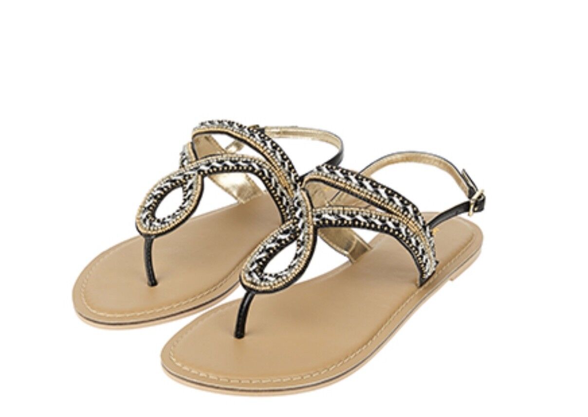 BN MONSOON STUNNING BLACK TOE POST FLAT BEADED SANDALS SIZES 5,6,7 BN MONSOON STUNNING BLACK TOE POST FLAT BEADED SANDALS SIZES 5,6,7