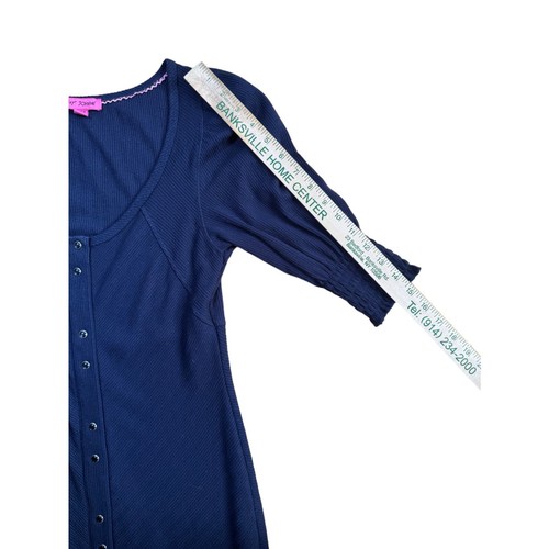 Betsey Johnson | Navy Blue Button-up Puff Sleeved Midi Dress Women's Size M - Picture 5 of 8
