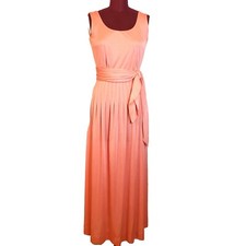 Vintage 70s Jack Bryan Maxi Dress Orange Knit Sleeveless Pleated Medium