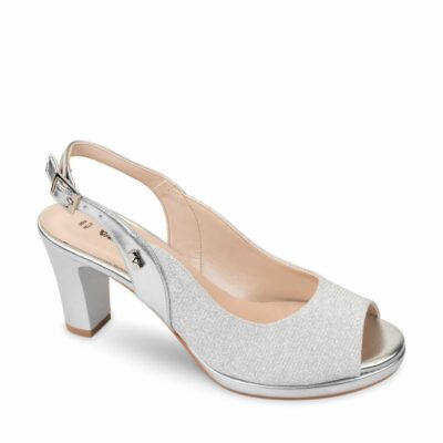 Sandali Valleverde 28340 pelle e tessuto argento tacco 8,5 cm