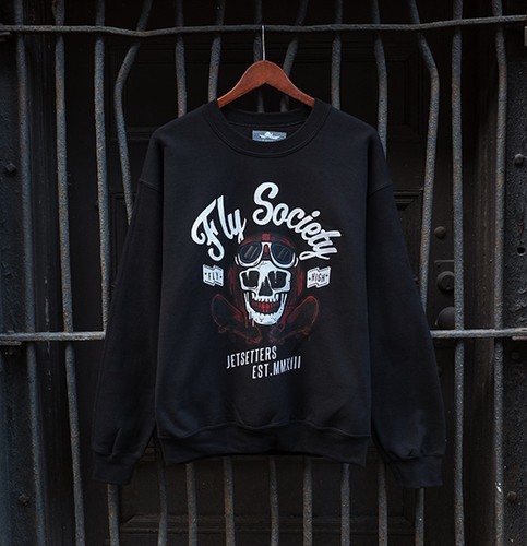 Fly Society Crewneck Sweatshirt Fly Pilot Crew Skater Jetsetters Skull M Medium - Picture 3 of 5