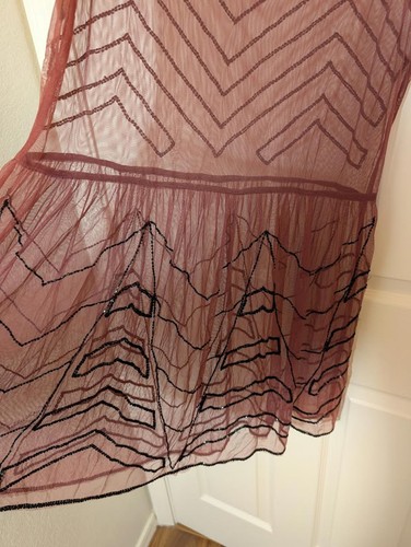 Free People Beaded Sheer Mesh Mini Slip Dress Maroon Embellished Party Dress L - Picture 8 of 14