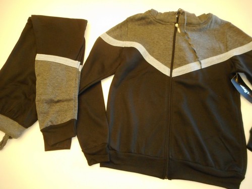 Sweat Suits Jr Boys Athletic Clothes Black Gray Sweat Pants Shirts 2 Pc  S, M - Picture 2 of 5