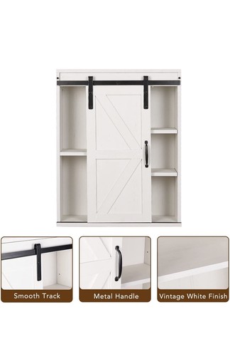 Rustown Farmhouse Wood Wall Storage Bathroom Cabinet w/ Sliding Barn Door White - Picture 5 of 7