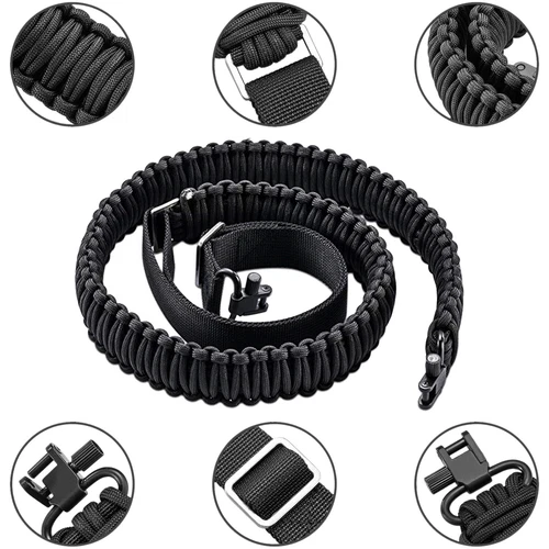 Tactical 550 Paracord Rifle Gun Sling Shotgun Crossbow 2 Point Adjustable Swivel - Picture 2 of 14