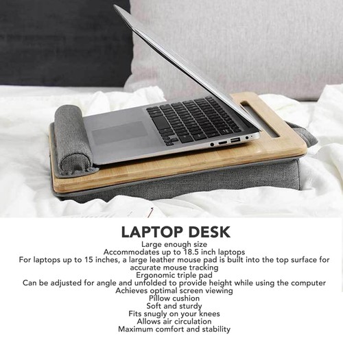 Laptop Desk Built In Slot Mouse Pad Wrist Pad Fits Up To 18.5in Laptop Bamboo T - Picture 15 of 24