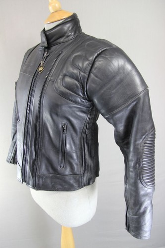 BUFFALO LADIES CLASSIC BLACK LEATHER BIKER JACKET: SIZE 10/32-34 INCH CHEST - Picture 4 of 9