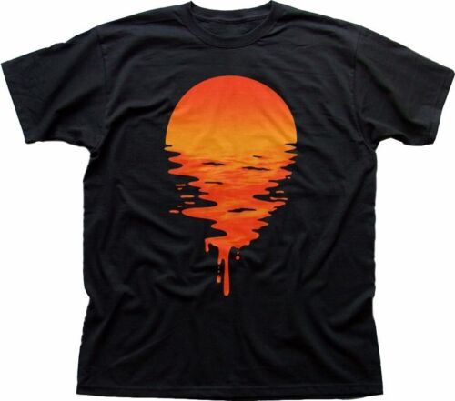 T-shirt nera SUNSET Sunrise Sun space sea maniche lunghe e corte 9329 - Foto 1 di 3