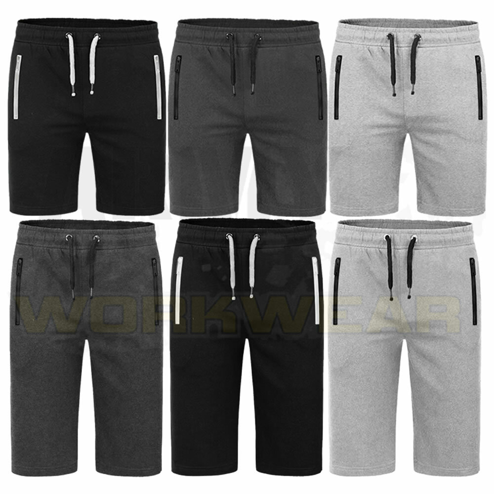 Mens Zip Pockets Shorts Gym Fleece Jogger 3 4 Elasticated Waist Running Bottom eBay