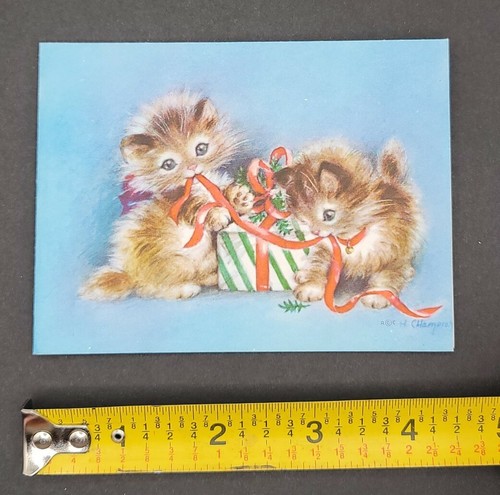 Vintage 1940's Hope Champion Rust Craft Frisky Little Kittens Cat Christmas Card - Picture 6 of 6