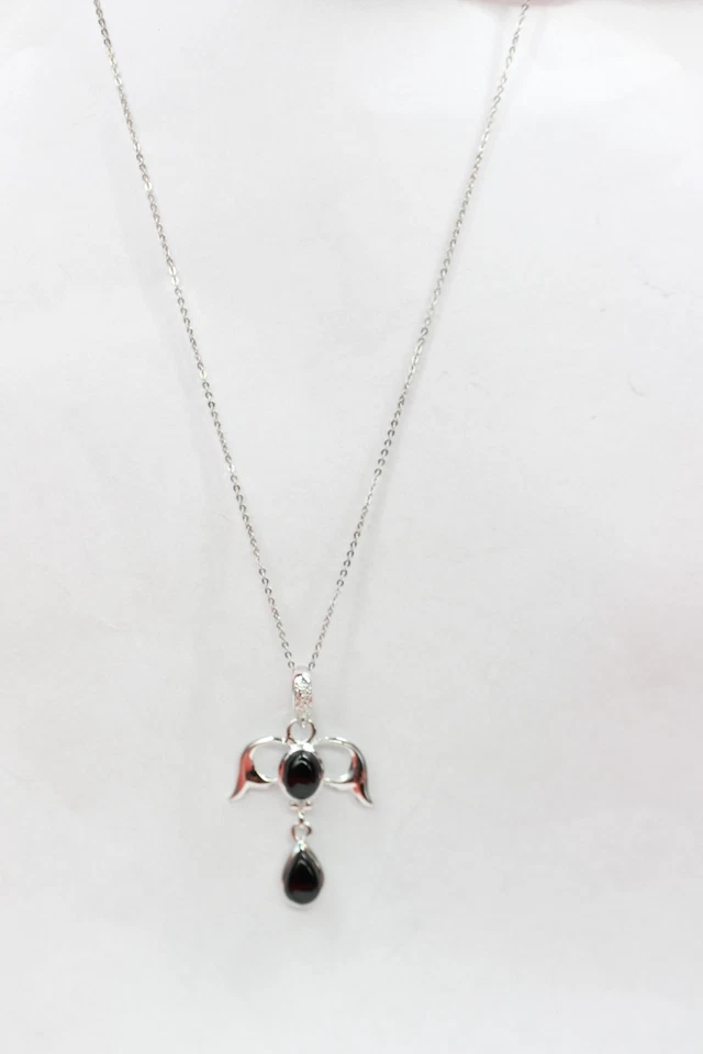 Nobile 3,55 Carati Nero Spinello Rimorchio Cabochon Taglio 925 Argento Collier K - Immagine 3 di 4