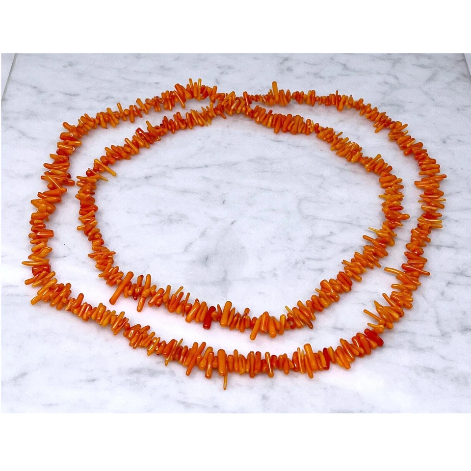 Collana Lunga di Corallo Donna Elegante Moda Naturale Modello Classico Arancione - Immagine 2 di 2