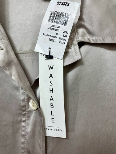 NWT $228 Yansi Fugel Blouse MEDIUM Champagne Button Front Matte Sateen Classy - Picture 6 of 11