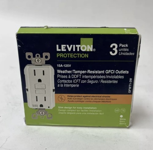 Leviton M02GFWT13W Self-Test SmartlockPro Slim GFCI Duplex Outlet - White - Picture 3 of 3