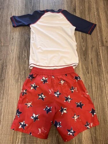 Tommy Bahama Kids Boys 2 Piece Bathing Suit Red White Blue Stars Size 5 - 6 - Picture 3 of 4
