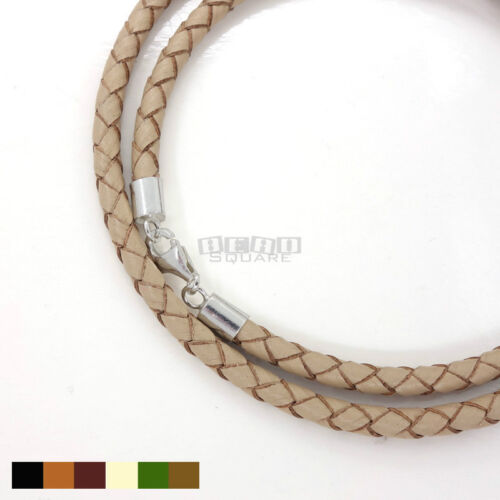Sterling Silver 4mm Braided Genuine Leather Cord Necklace/Bracelet Lobster Clasp - Picture 15 of 17