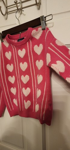 Girls Andy & Evan Holiday Sweater Hearts Size 6 Pink and White - Picture 6 of 8