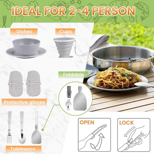 Camping Cookware Mess Kit, Non-Stick Lightweight Pot Pan - Picture 2 of 6