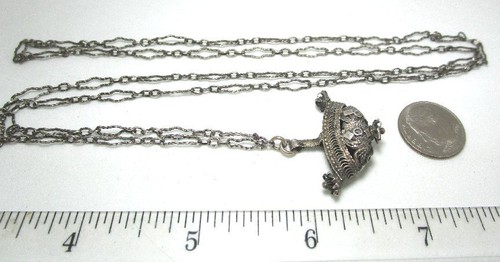 Silber Filagree Korb Anhänger Halskette 9,5 Gramm Anhänger: 1 1/8” x 1” - Bild 4 von 4