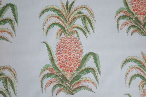 SCHUMACHER CURTAIN FABRIC DESIGN Pineapples Chintz 3 METRES SKY 100% LINEN - Picture 5 of 6