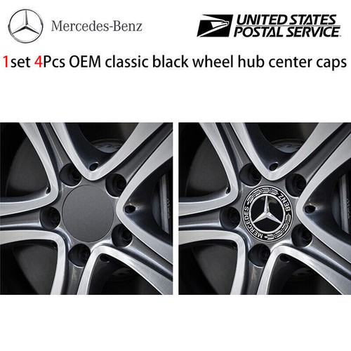For Mercedes A 171 400 01 25 5337 4 x Classic Black Wreath Wheel Center Hub Caps - Picture 6 of 7