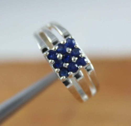 Men's 2.5Ct Natural Blue Sapphire Statement Ring 14K White Gold Plated Silver - Picture 2 of 8