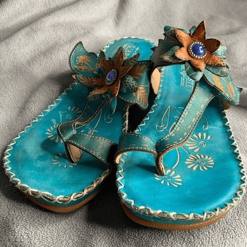 L'Artiste Spring Step Bajan Leather Wedge Sandals Women Size 41/US10-10.5 Blue - Picture 9 of 12