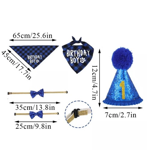 Pet Dog Puppy Birthday Fancy Bandana Hat Bow Tie Party Supplies Cute Set US - Picture 2 of 21