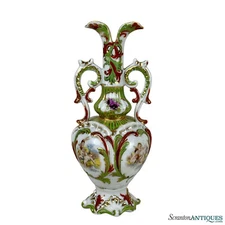 Vintage Rococo Green Porcelain Cherub Handle Vase