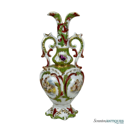 Vintage Vase Rokoko grün Porzellan Cherub Henkel