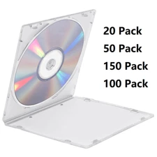 20/50/100/150 Pack Slim Clear CD Jewel Cases Single DVD Disc Storage Clear Tray