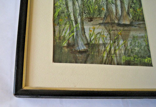 Gene Bennett Painting Swamp Trees Flora Framed Under Glass Vivid Colors Signed - Picture 6 of 9