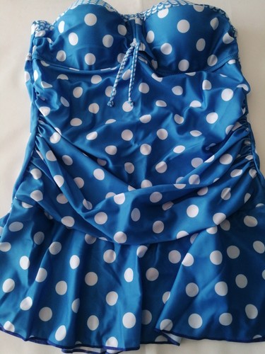 Unbranded Ladies Skirted Tankini Bikini And Brief Set Blue Polka Dot XL - Picture 2 of 8