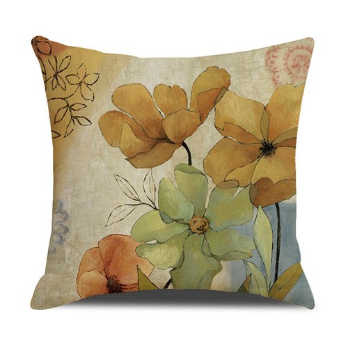 18" Vintage Flowers Pillow Covers Rustic Orange Yellow Poppy Floral Cushion Case - Picture 29 of 39
