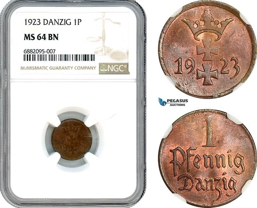 AJ336, Poland, Danzig, 1 Pfennig 1923, NGC MS64BN