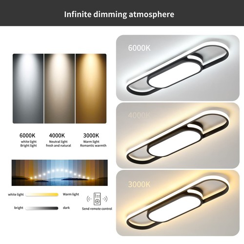 Dimmable Modern Ceiling Lamp LED Acrylic Linear Ceiling Light w/ Remote Bedroom - Picture 7 of 7