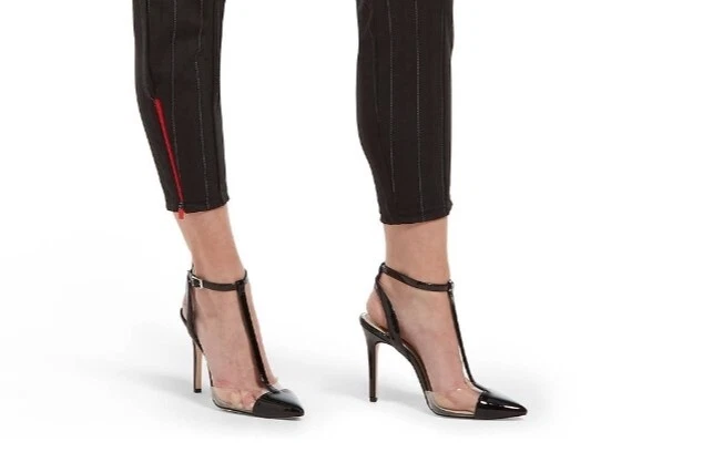 Mocasín Skimmer Legging Tono Negro a Rayas Costuras Talla PEQUEÑO U20466 Rojo Cremallera al Tobillo Foto 4 de 4