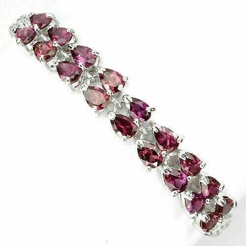 Silver Bracelet Rhodolite Genuine Natural Mined Gems Solid Sterling 7 1/4 Inch - Picture 1 of 24