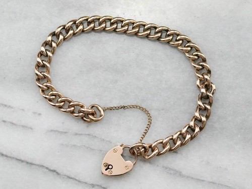 Antique Rose Gold Padlock Heart Bracelet