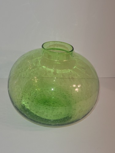 6.5" Green Bubble Glass Bowl Vase – Vintage Mid-Century Hand Blown, Unmarked - Bild 6 von 14