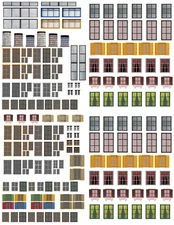 HO Scale Windows & Doors Model Train Scenery Sheets –5  8.5x11