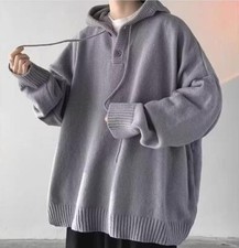 Men's Spring Fashion Hood Long Sleeve Loose Kniting Sweaters Pullover Sweatshirt