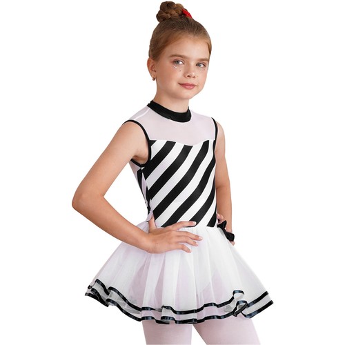 Girls Christmas Ballet Dance Dress Sleeveless Striped Tutu Dress Xmas Dancewear - Picture 69 of 81