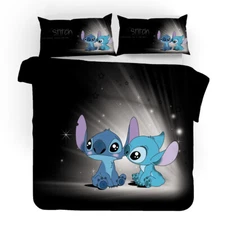 Stitch Black Single Double Queen Super King Bed Quilt Doona Duvet Cover Set