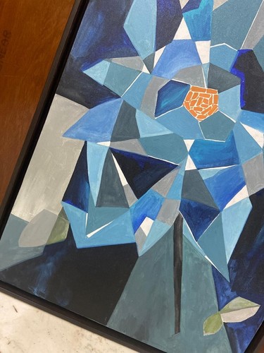 Enorme Pintura Acrílica Original Mediados de Siglo Arte Moderno Abstracto Flor Cubismo Arte - Imagen 8 de 18